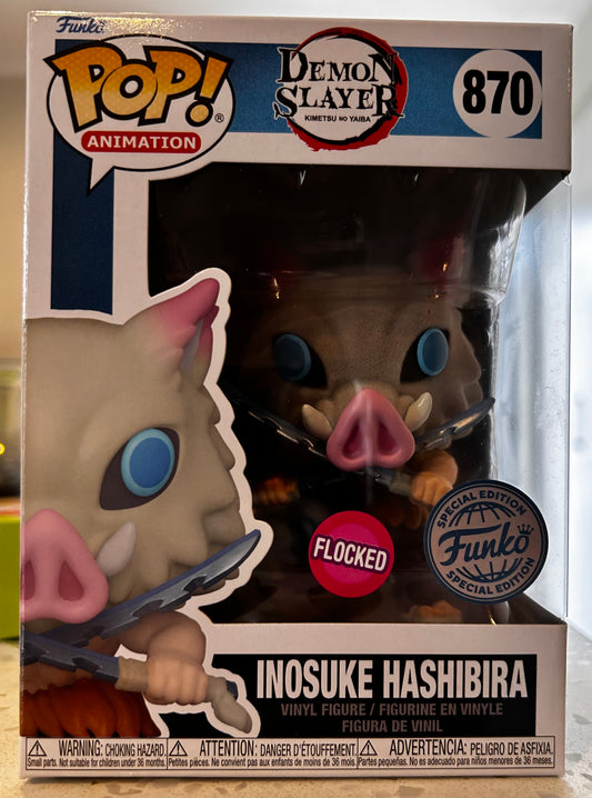 Funko Pop # 870 - Inosuke Hashibira (flocked) - Demon Slayer - Animation.